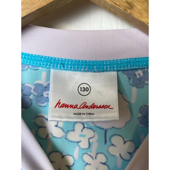 Hanna Andersson Girls Blue Floral Ruffle Hem Swim Top Rash Guard Size 8 - Picture 3 of 4